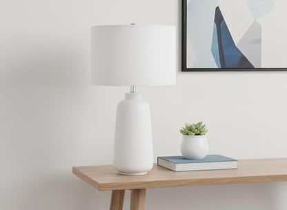 26" Cream Ceramic Cylinder Table Lamp With Cream Drum Shade HomeRoots