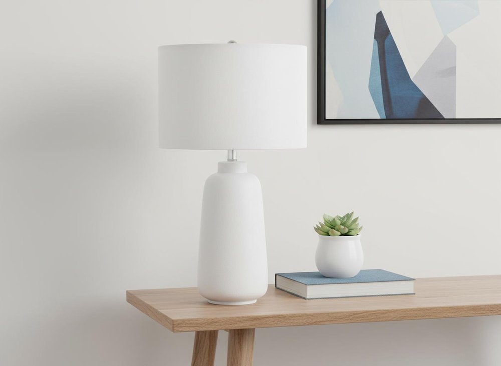 26" Cream Ceramic Cylinder Table Lamp With Cream Drum Shade — view 10