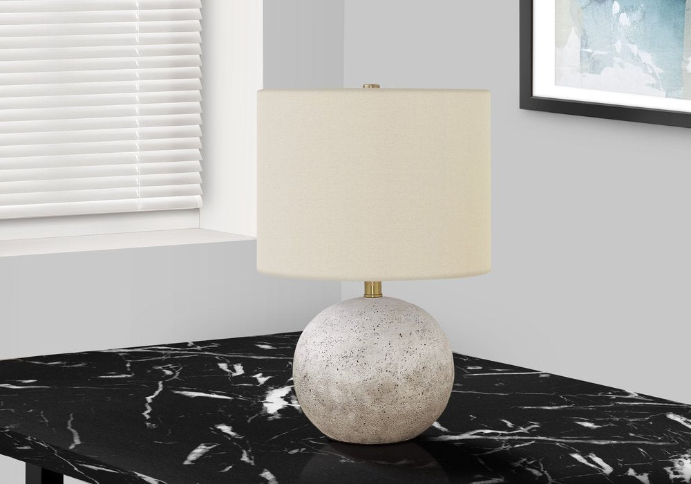 20" Gray Concrete Round Table Lamp With Ivory Drum Shade — view 2