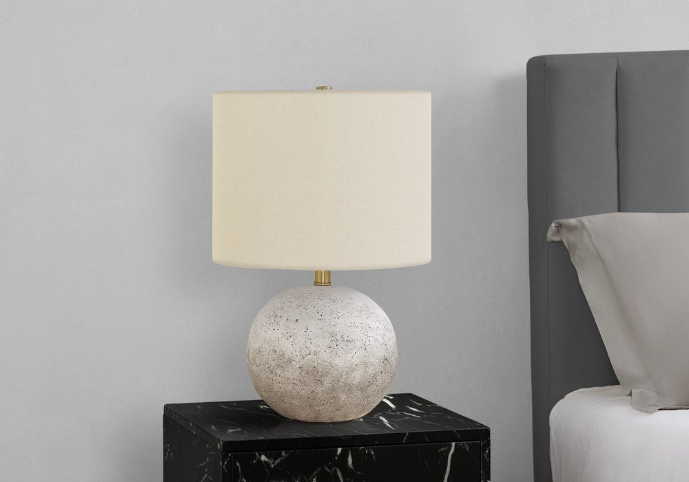 20" Gray Concrete Round Table Lamp With Ivory Drum Shade — view 3