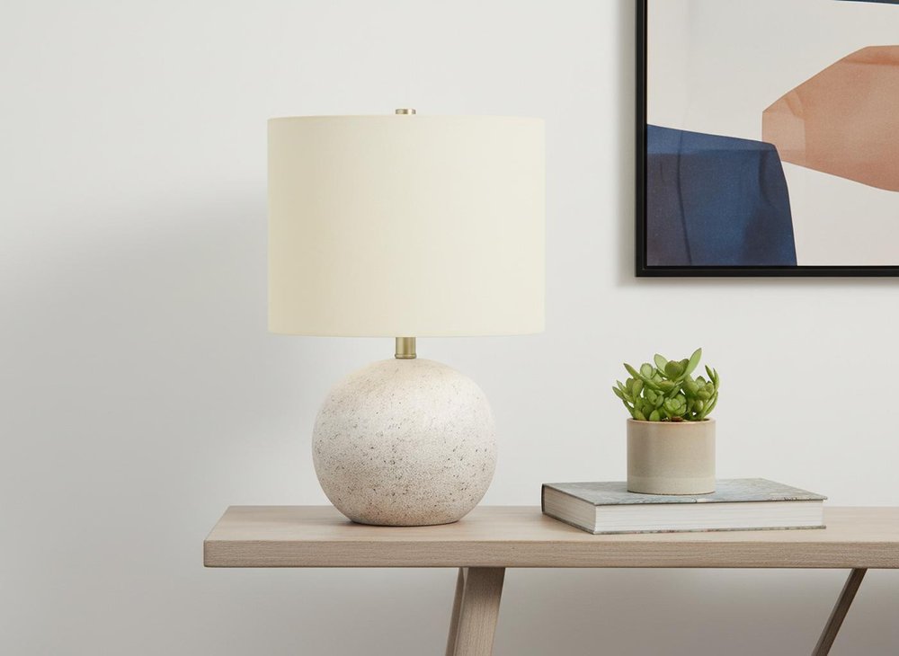 20" Gray Concrete Round Table Lamp With Ivory Drum Shade — view 10