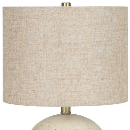 20" Beige Concrete Round Table Lamp With Beige Drum Shade HomeRoots