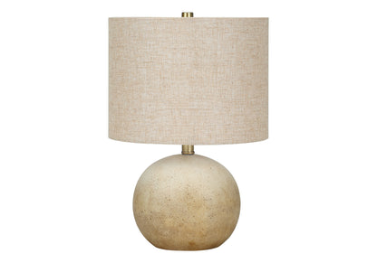 20" Beige Concrete Round Table Lamp With Beige Drum Shade - FurniFindUSA