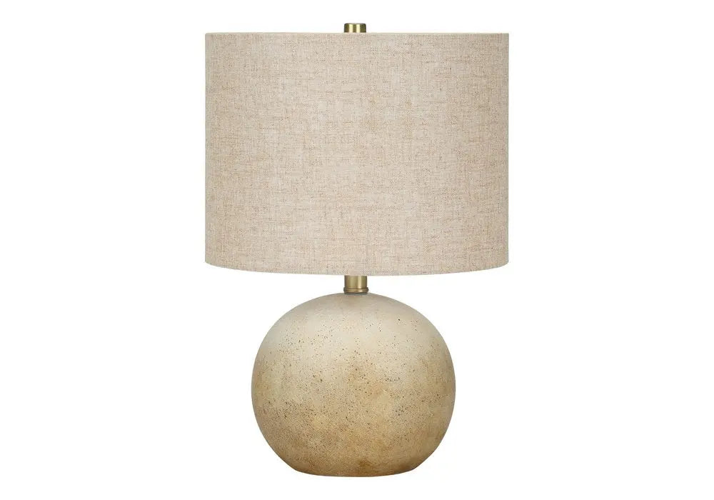 20" Beige Concrete Round Table Lamp With Beige Drum Shade HomeRoots
