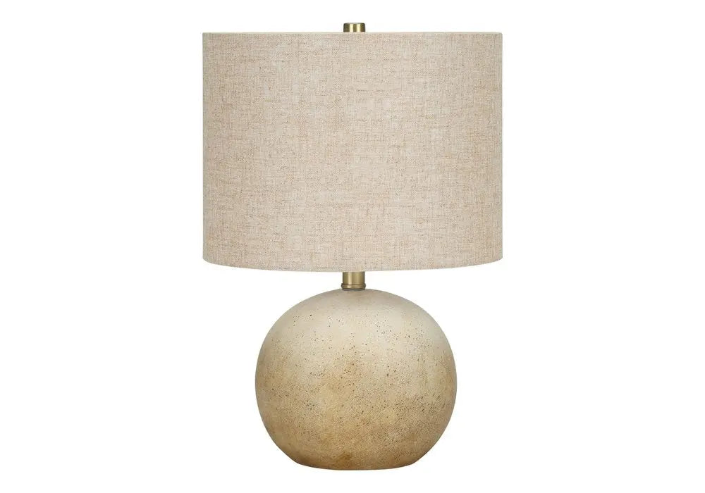20" Beige Concrete Round Table Lamp With Beige Drum Shade HomeRoots