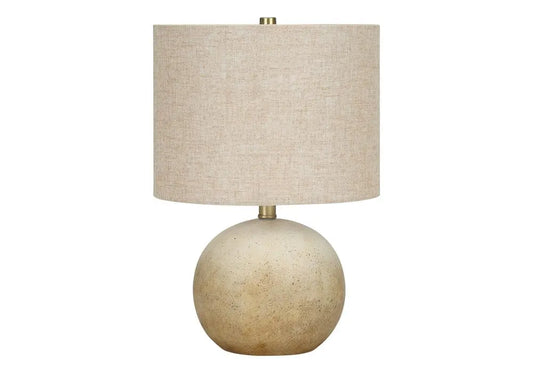 20" Beige Concrete Round Table Lamp With Beige Drum Shade HomeRoots
