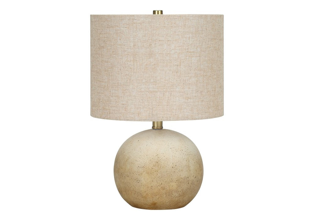 20" Beige Concrete Round Table Lamp With Beige Drum Shade — view 1