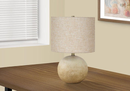 20" Beige Concrete Round Table Lamp With Beige Drum Shade - FurniFindUSA