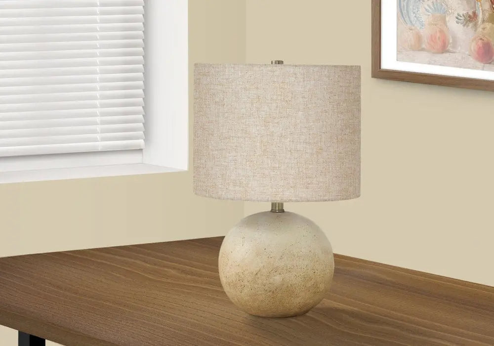 20" Beige Concrete Round Table Lamp With Beige Drum Shade HomeRoots