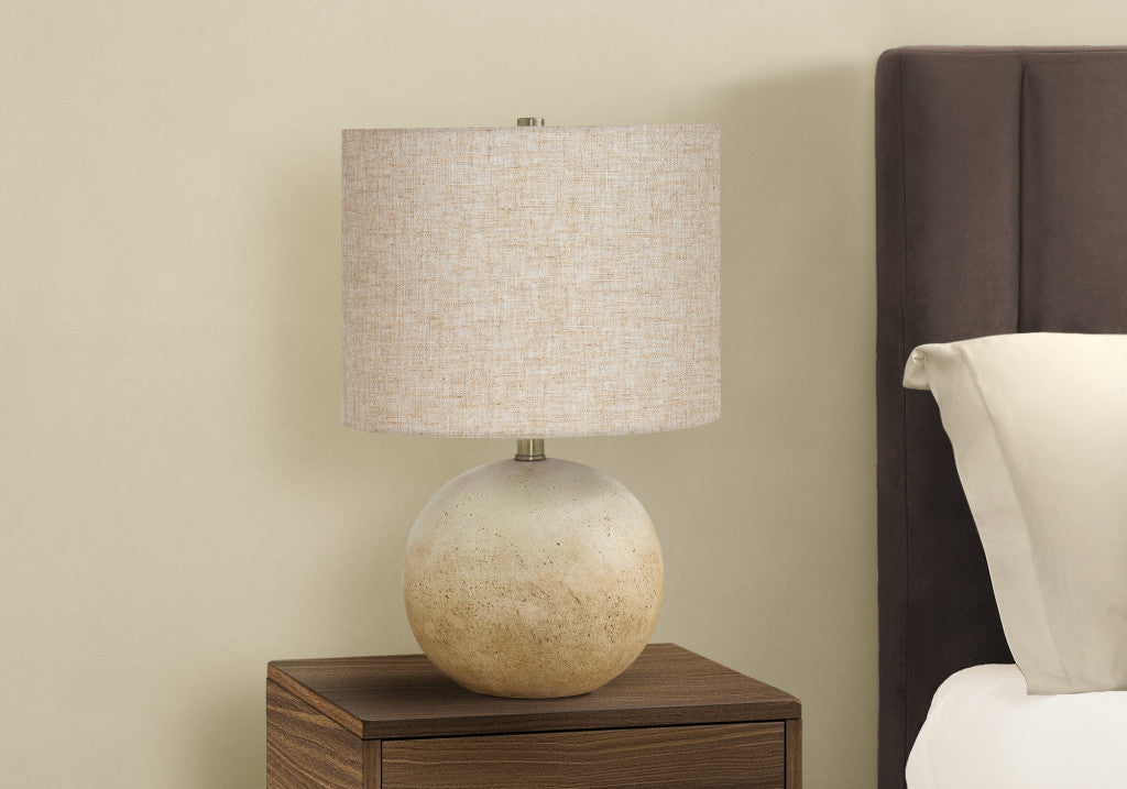 20" Beige Concrete Round Table Lamp With Beige Drum Shade - FurniFindUSA