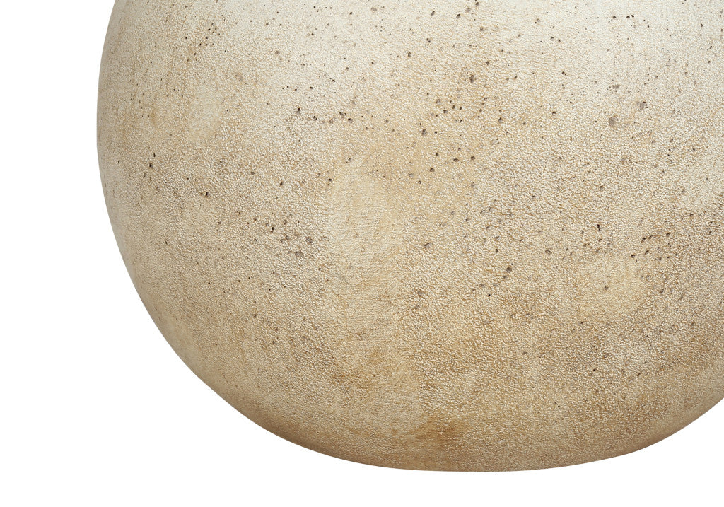 20" Beige Concrete Round Table Lamp With Beige Drum Shade - FurniFindUSA