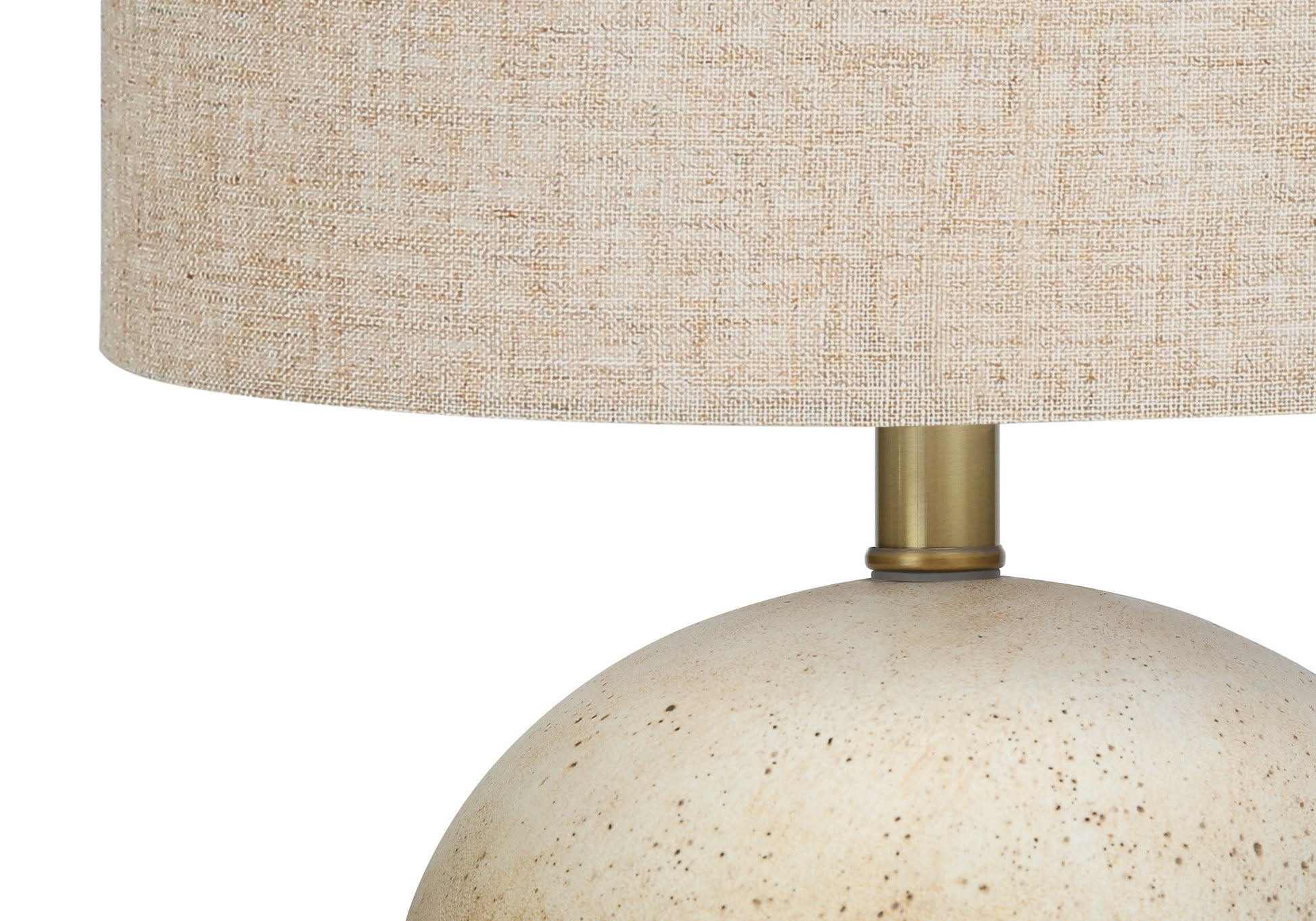 20" Beige Concrete Round Table Lamp With Beige Drum Shade - FurniFindUSA