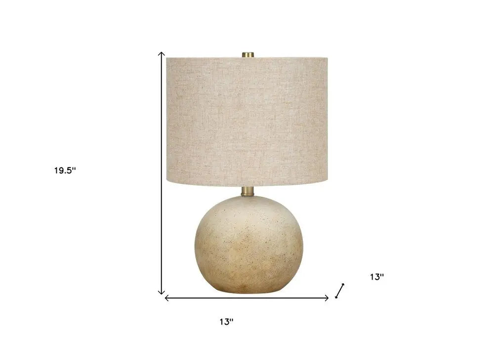 20" Beige Concrete Round Table Lamp With Beige Drum Shade HomeRoots