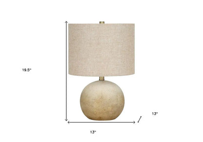 20" Beige Concrete Round Table Lamp With Beige Drum Shade HomeRoots