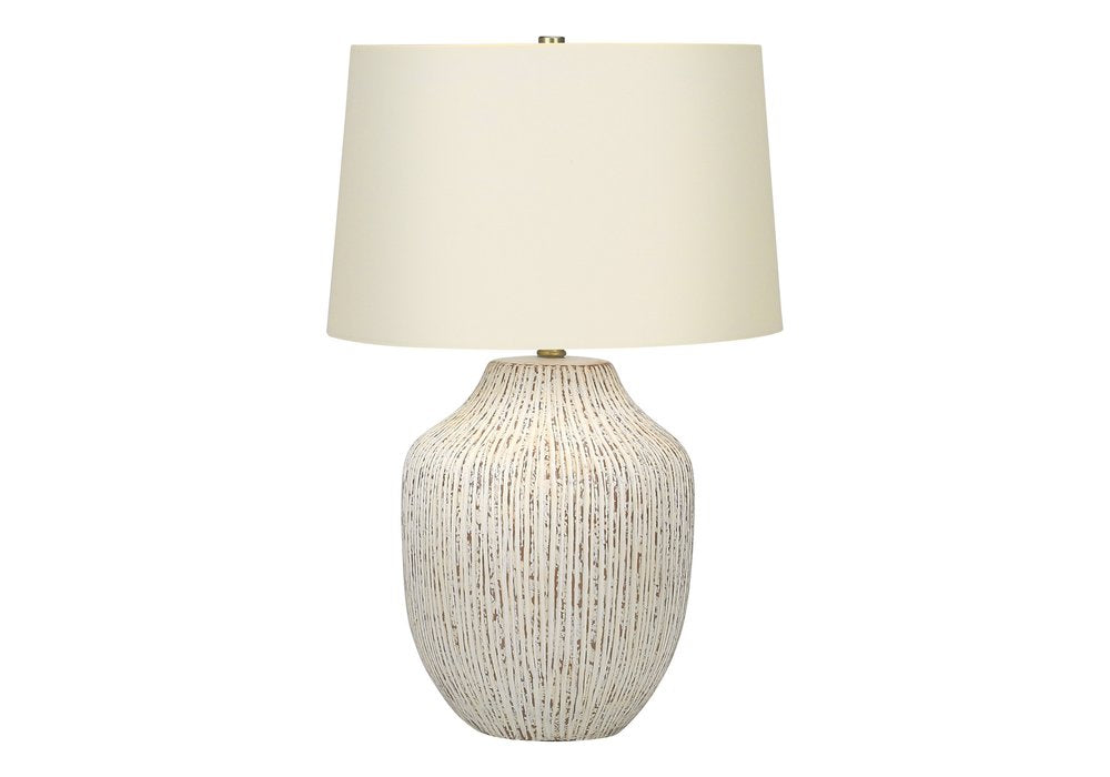 26" Cream Ceramic Round Table Lamp With Cream Empire Shade HomeRoots