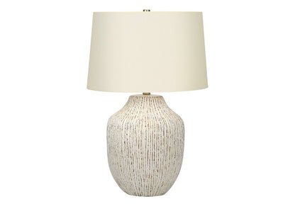 26" Cream Ceramic Round Table Lamp With Cream Empire Shade HomeRoots