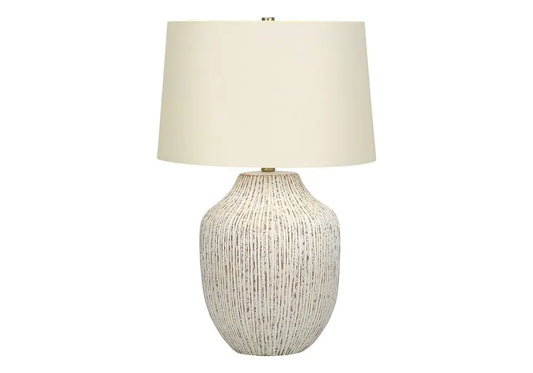 26" Cream Ceramic Round Table Lamp With Cream Empire Shade HomeRoots