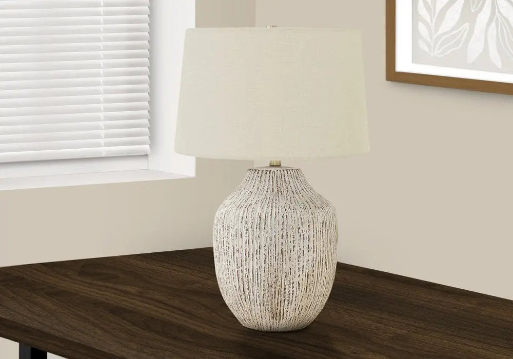 26" Cream Ceramic Round Table Lamp With Cream Empire Shade HomeRoots