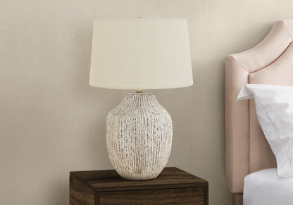 26" Cream Ceramic Round Table Lamp With Cream Empire Shade HomeRoots