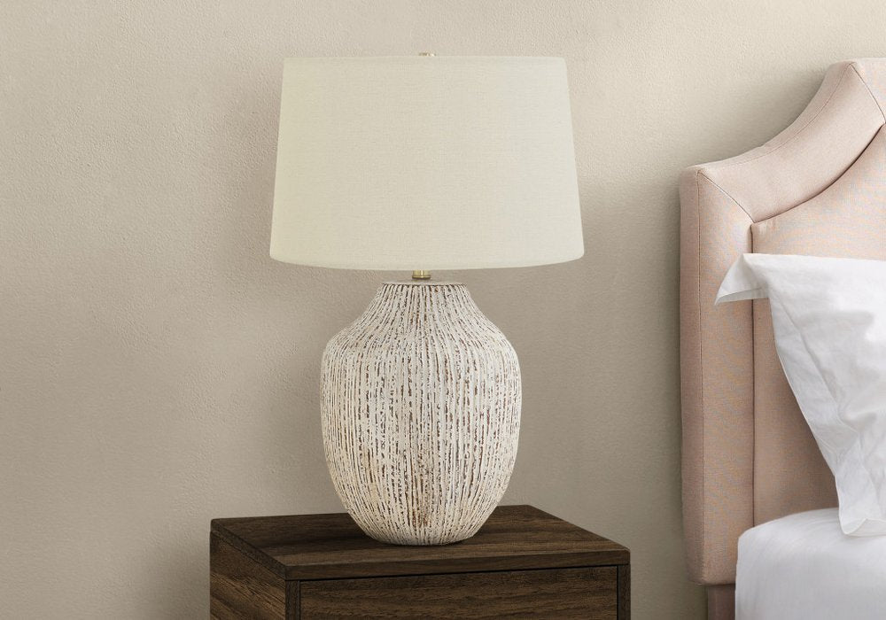 26" Cream Ceramic Round Table Lamp With Cream Empire Shade HomeRoots