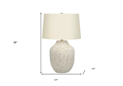 26" Cream Ceramic Round Table Lamp With Cream Empire Shade HomeRoots