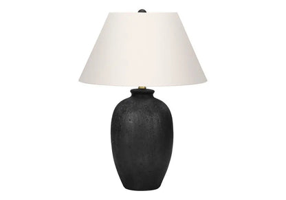 24" Black Ceramic Round Table Lamp With Ivory Empire Shade HomeRoots