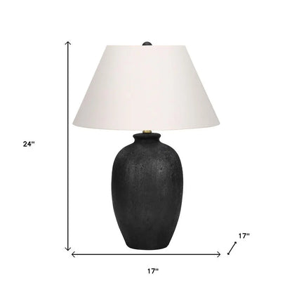 24" Black Ceramic Round Table Lamp With Ivory Empire Shade HomeRoots