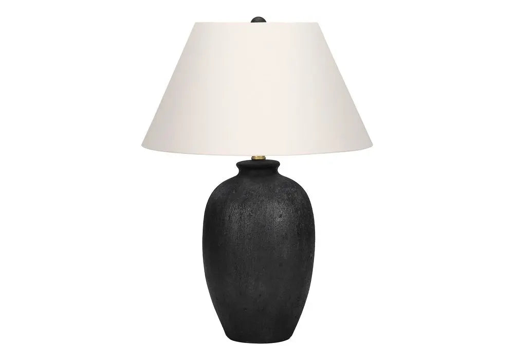 24" Black Ceramic Round Table Lamp With Ivory Empire Shade HomeRoots