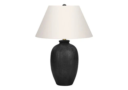 24" Black Ceramic Round Table Lamp With Ivory Empire Shade HomeRoots