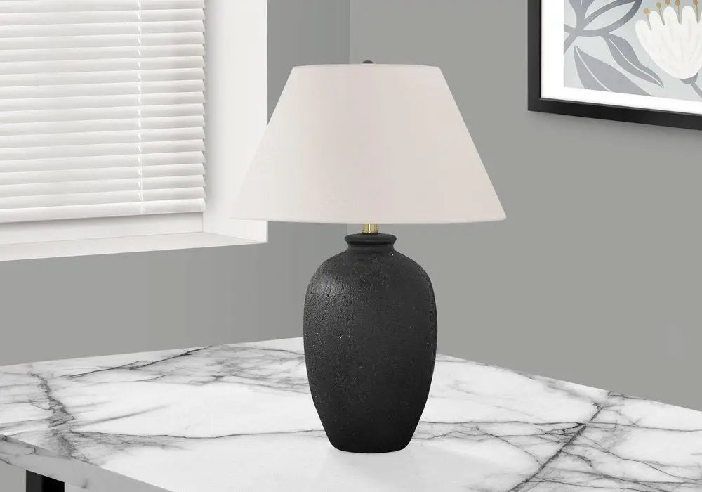 24" Black Ceramic Round Table Lamp With Ivory Empire Shade HomeRoots