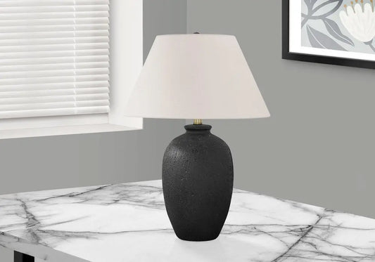 24" Black Ceramic Round Table Lamp With Ivory Empire Shade HomeRoots