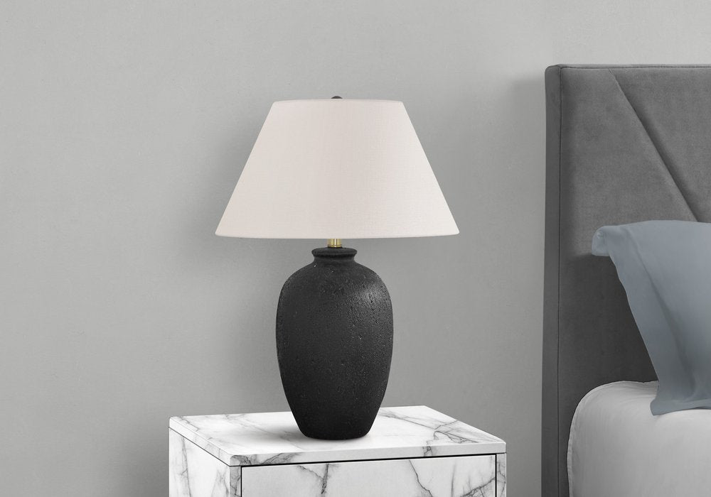 24" Black Ceramic Round Table Lamp With Ivory Empire Shade HomeRoots