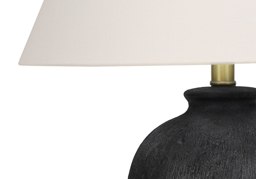24" Black Ceramic Round Table Lamp With Ivory Empire Shade HomeRoots