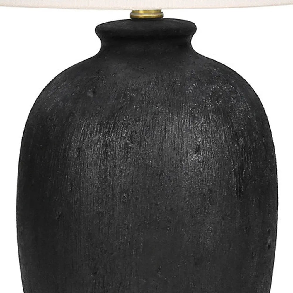 24" Black Ceramic Round Table Lamp With Ivory Empire Shade HomeRoots