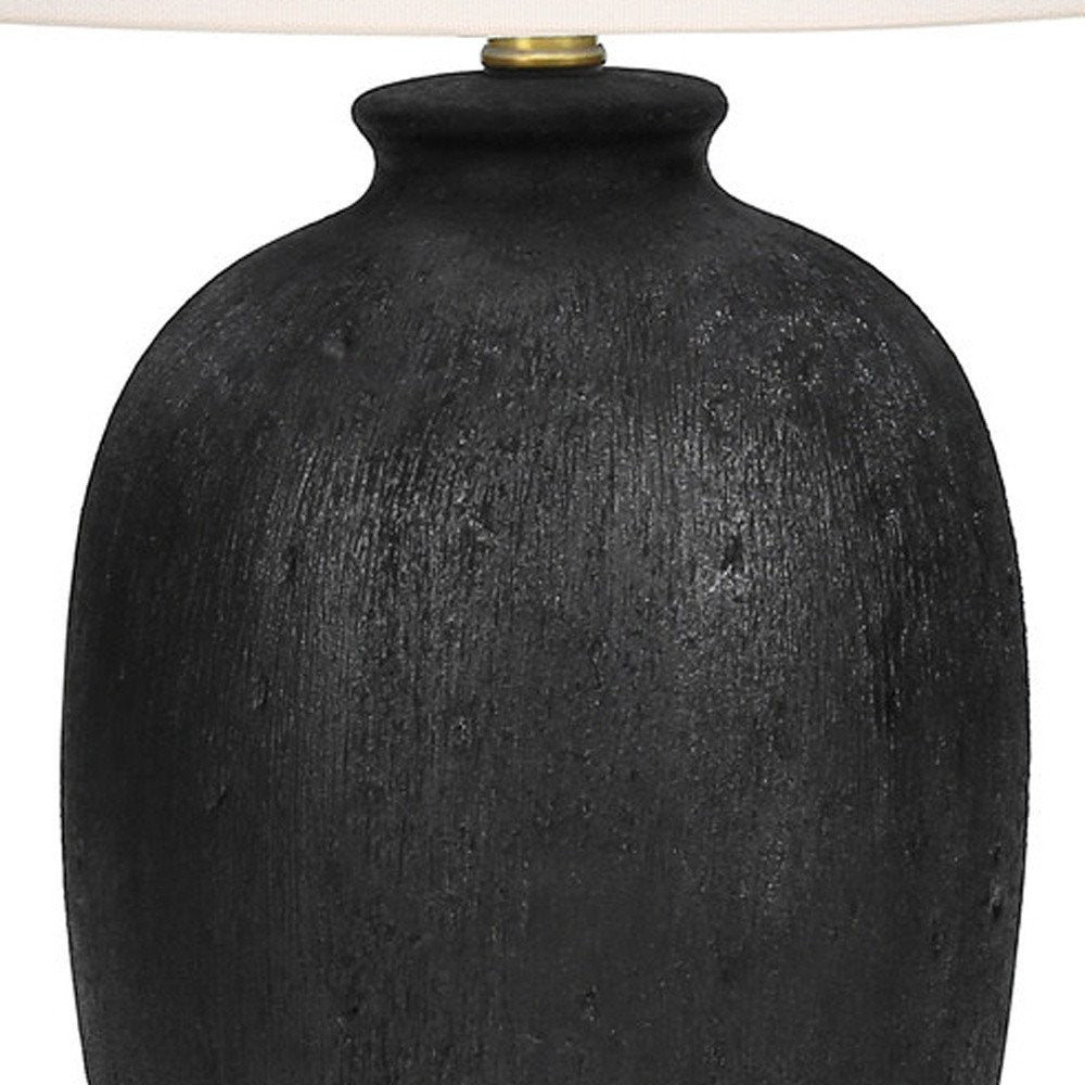 24" Black Ceramic Round Table Lamp With Ivory Empire Shade HomeRoots