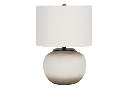 21" Cream Ceramic Round Table Lamp With Cream Drum Shade - FurniFindUSA