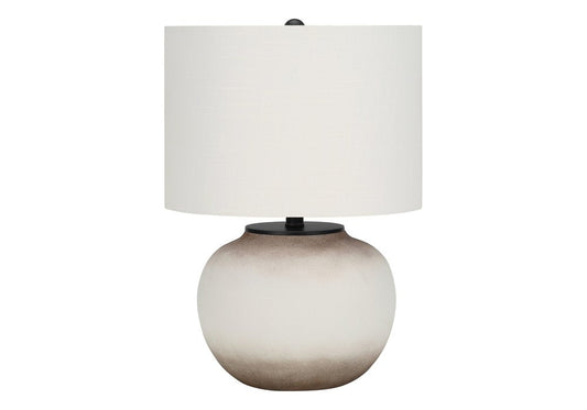 21" Cream Ceramic Round Table Lamp With Cream Drum Shade HomeRoots