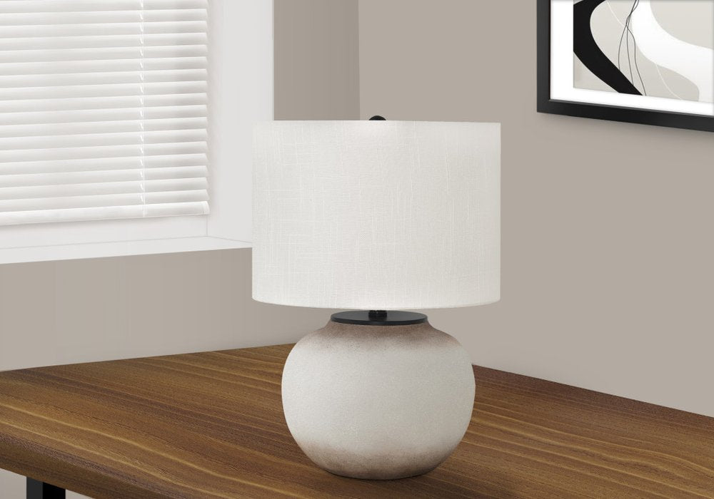 21" Cream Ceramic Round Table Lamp With Cream Drum Shade HomeRoots
