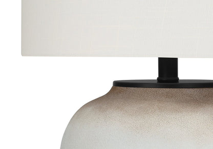 21" Cream Ceramic Round Table Lamp With Cream Drum Shade HomeRoots