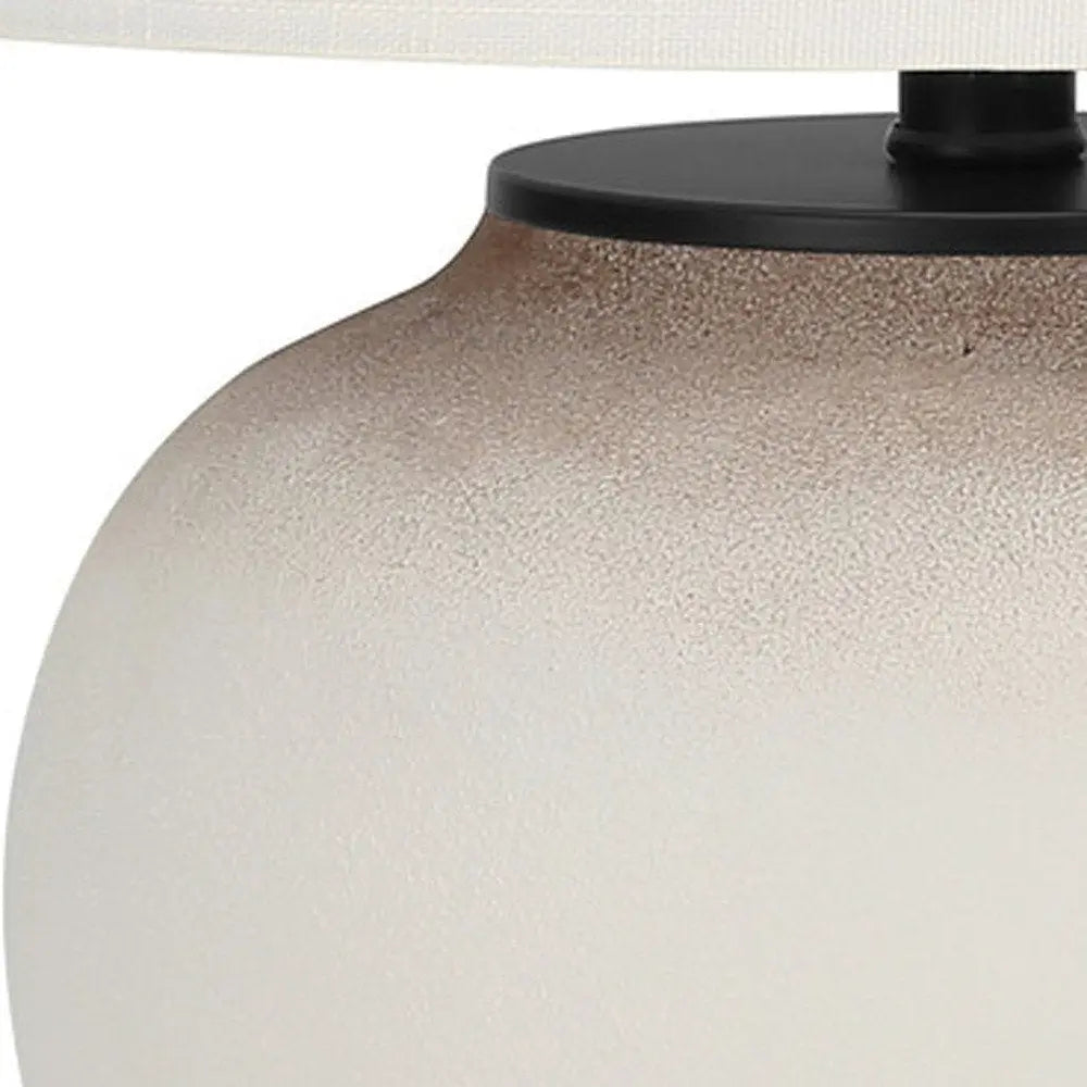 21" Cream Ceramic Round Table Lamp With Cream Drum Shade HomeRoots