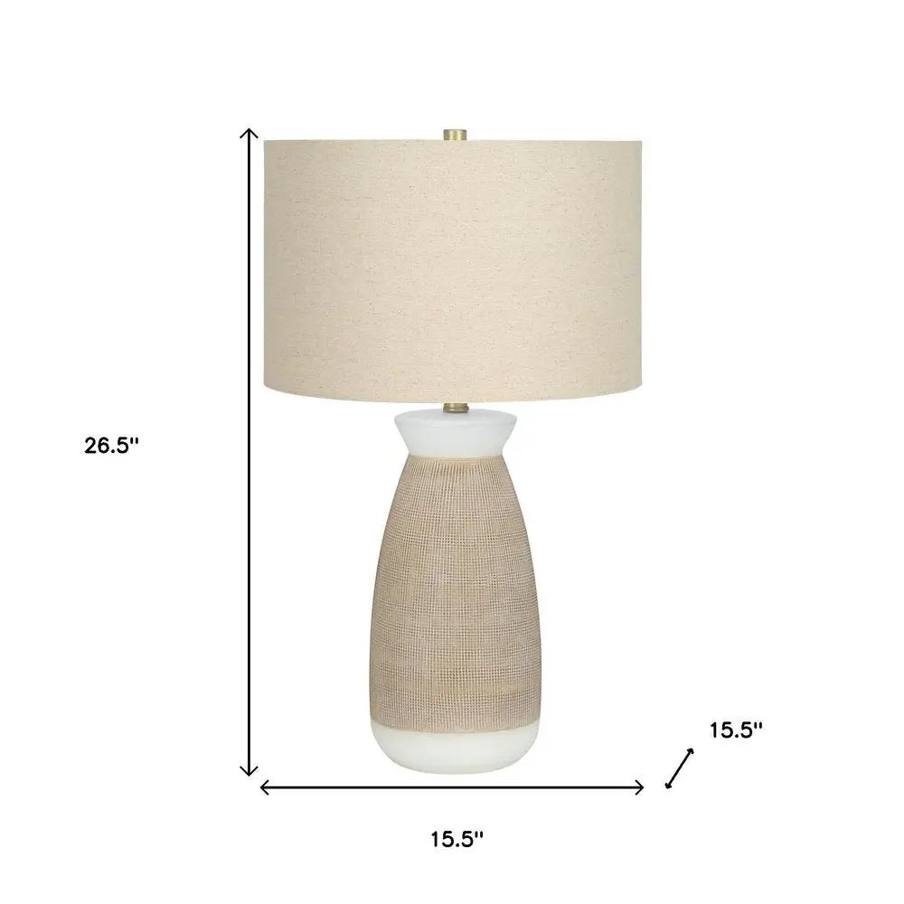27" Brown and White Ceramic Round Table Lamp With Beige Drum Shade HomeRoots