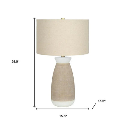 27" Brown and White Ceramic Round Table Lamp With Beige Drum Shade HomeRoots