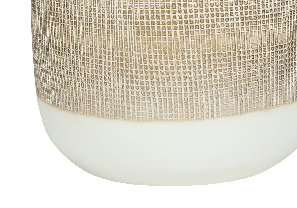 27" Brown and White Ceramic Round Table Lamp With Beige Drum Shade HomeRoots