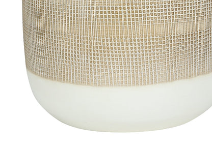 27" Brown and White Ceramic Round Table Lamp With Beige Drum Shade HomeRoots