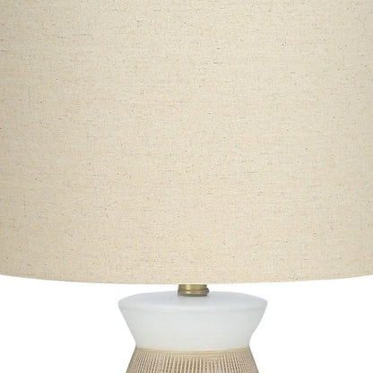 27" Brown and White Ceramic Round Table Lamp With Beige Drum Shade HomeRoots