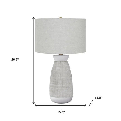 27" Gray and White Ceramic Round Table Lamp With Gray Drum Shade HomeRoots