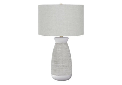 27" Gray and White Ceramic Round Table Lamp With Gray Drum Shade HomeRoots