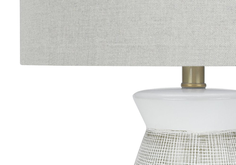 27" Gray and White Ceramic Round Table Lamp With Gray Drum Shade HomeRoots