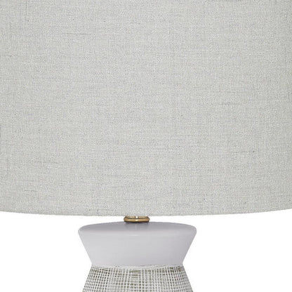 27" Gray and White Ceramic Round Table Lamp With Gray Drum Shade - FurniFindUSA