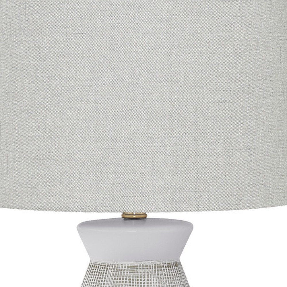 27" Gray and White Ceramic Round Table Lamp With Gray Drum Shade HomeRoots